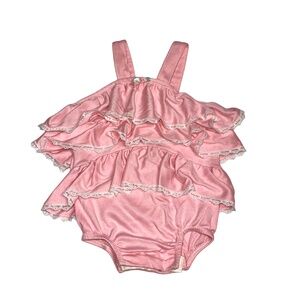 Vintage Carters Bubble Romper Pink Ruffle Lace Trim Tiered Girl Baby 12 Months